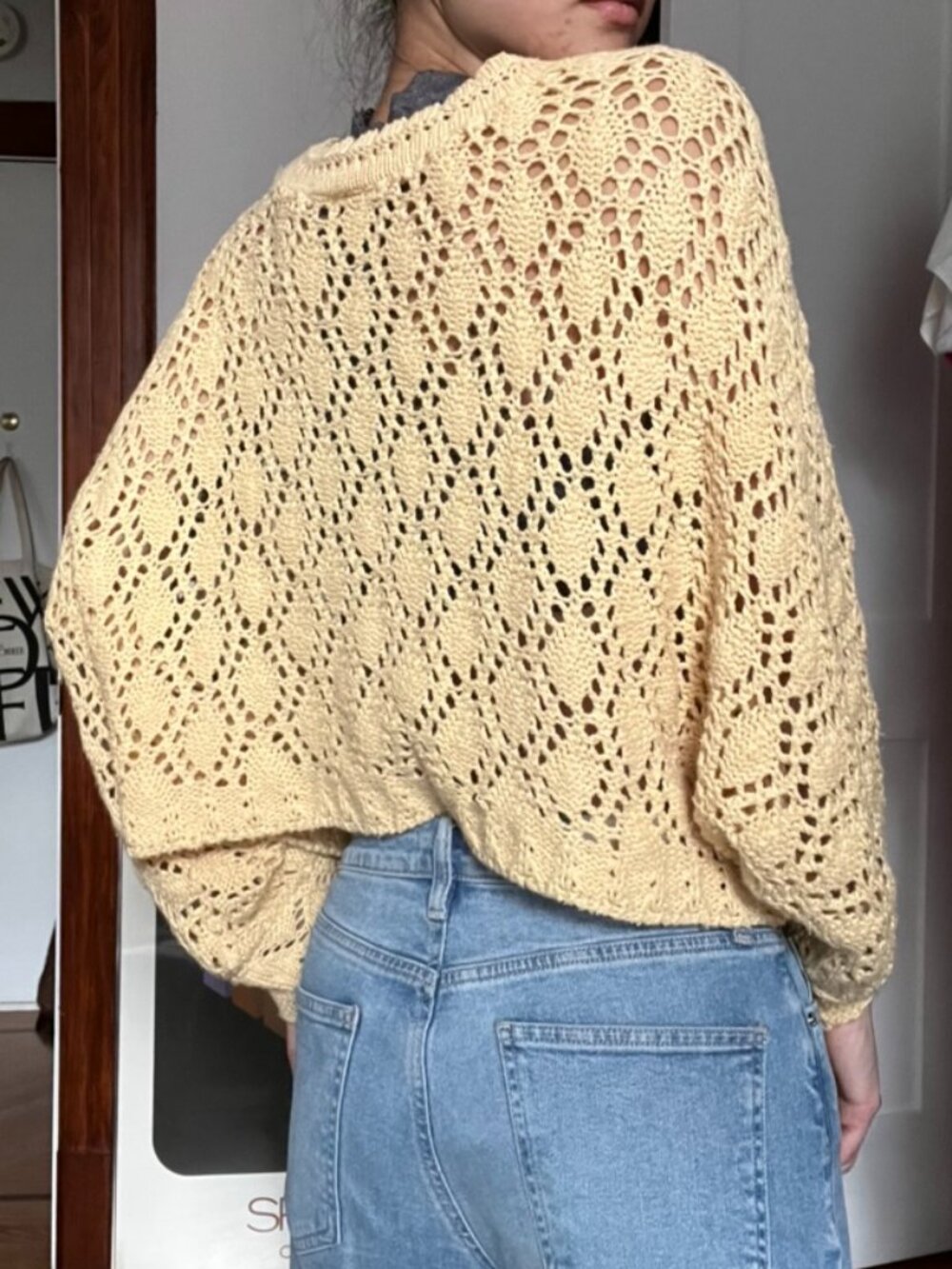 Butter Yellow Crochet Batwing Sweater